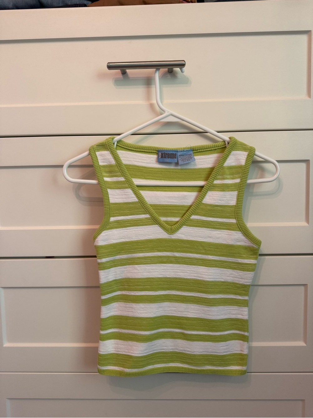 Green & White Striped V-Neck Knit Tank/Vest